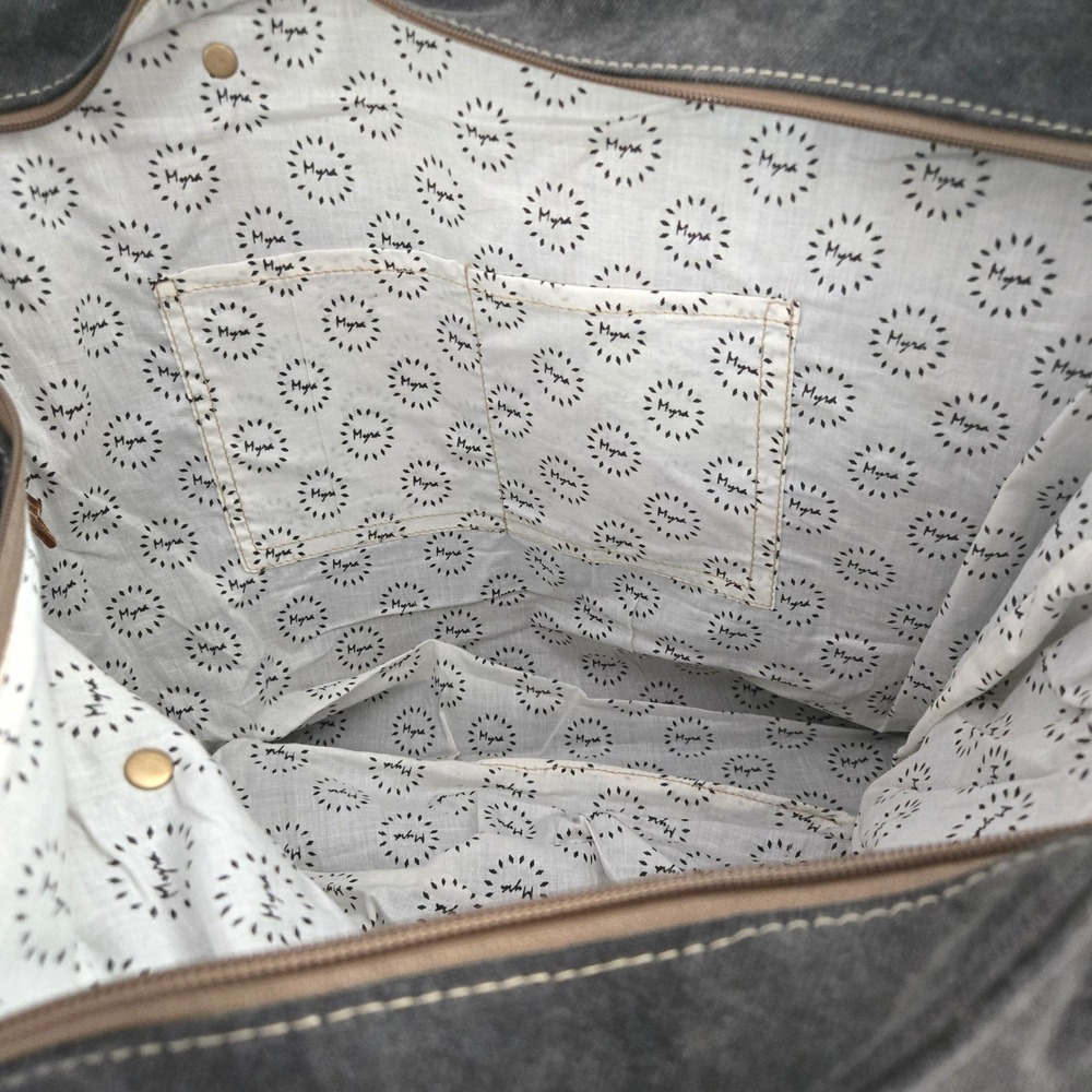 Myra Asher Weekender Bag Upcycled Canvas Hairon Leather Large Bag Boho Tote NWT - Picture 7 of 14